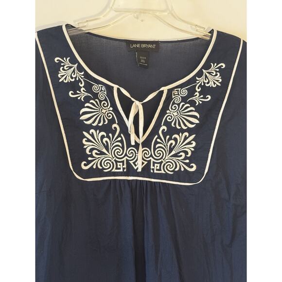 Lane Bryant Embroidered Navy White Blouse Top Sz 22-24 Boho Hippie Coverup - Picture 2 of 13